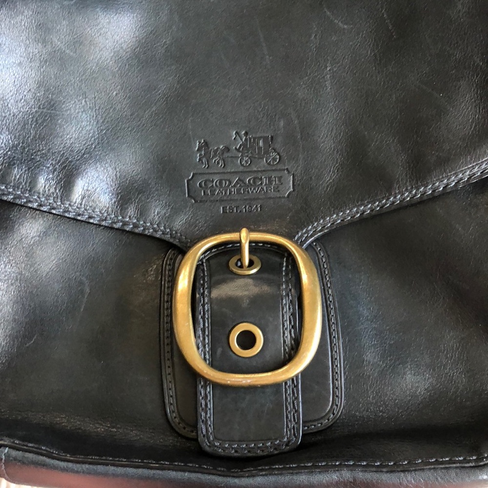 COACH navy blue leather shoulder bag - Picture 2 of 5